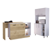 Quebec 2 Piece Kitchen Set, Kitchen Island + Pantry Cabinet, White /Light Oak