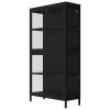 Four Glass Door Storage Cabinet with Adjustable Shelves and Feet Cold-Rolled Steel Sideboard Furniture for Living Room Kitchen Black