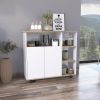 Paprika Kitchen Cart; Four Casters ; Four Open Shelves; Double Door Cabinet -Light Oak / White