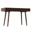 Mango Wood Writing Desk with Two Drawers and Tapered Legs, Brown