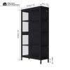 Four Glass Door Storage Cabinet with Adjustable Shelves and Feet Cold-Rolled Steel Sideboard Furniture for Living Room Kitchen Black