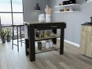 Cala Kitchen Island 40; Two Shelves; One Drawer; Four Legs -Black / Light Oak