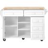 Kitchen cart with Rubber wood desktop rolling mobile kitchen island with storage and 5 draws 53 Inch length(White)