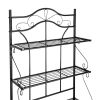 5-Tier Metal Kitchen Bakers Rack ;  Microwave Storage Rack Oven Stand with Wine Storage Organizer Workstation Black (25" x 16" x 68")