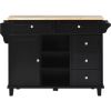 Kitchen cart with Rubber wood desktop rolling mobile kitchen island with storage and 5 draws 53 Inch length (Black)