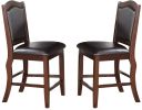 Dark Brown Wood Finish Set of 2 Counter Height Chairs Faux Leather Upholstery Seat Back Kitchen Dining Room Chair