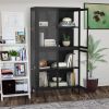 Four Glass Door Storage Cabinet with Adjustable Shelves and Feet Cold-Rolled Steel Sideboard Furniture for Living Room Kitchen Black