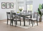 Antique Grey Finish Dinette 7pc Set Kitchen Breakfast Dining Table w wooden Top Cushion Seats 6x Chairs Dining room Furniture