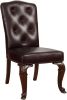 Traditional Formal Set of 2 Side Chairs Brown Cherry Solid wood Chair Padded Leatherette Tufted Upholstered Kitchen Dining Room Furniture