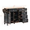 Kitchen cart with Rubber wood desktop rolling mobile kitchen island with storage and 5 draws 53 Inch length (Black)