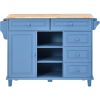 Kitchen cart with Rubber wood desktop rolling mobile kitchen island with storage and 5 draws 53 Inch length (Blue)