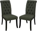 Dining Room Furniture Contemporary Rustic Style Gray Fabric Upholstered Tufted Set of 2 Chairs Kitchen Breakfast