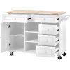 Kitchen cart with Rubber wood desktop rolling mobile kitchen island with storage and 5 draws 53 Inch length(White)