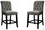 Dining Room Furniture Rustic Style Set of 2 Counter Height Chairs Grey Chenille Fabric Upholstered Tufted Kitchen Breakfast