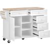 Kitchen cart with Rubber wood desktop rolling mobile kitchen island with storage and 5 draws 53 Inch length(White)