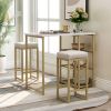 TREXM 3-piece Modern Pub Set with Faux Marble Countertop and Bar Stools, White/Gold