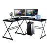 Techni Mobili L-Shaped Glass Computer Desk, Black