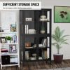 Four Glass Door Storage Cabinet with Adjustable Shelves and Feet Cold-Rolled Steel Sideboard Furniture for Living Room Kitchen Black