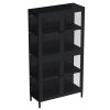 Four Glass Door Storage Cabinet with Adjustable Shelves and Feet Cold-Rolled Steel Sideboard Furniture for Living Room Kitchen Black