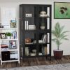 Four Glass Door Storage Cabinet with Adjustable Shelves and Feet Cold-Rolled Steel Sideboard Furniture for Living Room Kitchen Black