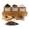 WILLART Handcrafted Teak Wood Antique Look Tea Coffee Sugar 3 Container Set in Wooden Tray – Container with Lids (Dimension : 10.50 x 4 x 5 Inch)