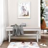 TOPMAX Farmhouse Rustic Wood Kitchen Upholstered Dining Bench, Beige+White