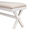 TOPMAX Farmhouse Rustic Wood Kitchen Upholstered Dining Bench, Beige+White