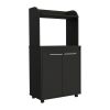 Kira Kitchen Kart; Double Door Cabinet; One Open Shelf; Two Interior Shelves -Black