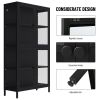 Four Glass Door Storage Cabinet with Adjustable Shelves and Feet Cold-Rolled Steel Sideboard Furniture for Living Room Kitchen Black