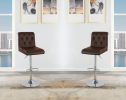 Adjustable Bar stool Gas lift Chair Espresso Faux Leather Tufted Chrome Base Modern Set of 2 Chairs Dining Kitchen