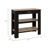 Cala Kitchen Island 40; Two Shelves; One Drawer; Four Legs -Black / Light Oak