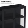 Four Glass Door Storage Cabinet with Adjustable Shelves and Feet Cold-Rolled Steel Sideboard Furniture for Living Room Kitchen Black