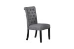 Charcoal Fabric Set of 2 Dining Chairs Contemporary Plush Cushion Side Chairs Nailheads Trim Tufted Back Chair Kitchen Dining Room