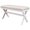 TOPMAX Farmhouse Rustic Wood Kitchen Upholstered Dining Bench, Beige+White