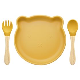 Food Supplement Tableware Set Silicone Spork Baby Products Bear Silicone Tableware (Option: Ginger Yellow)