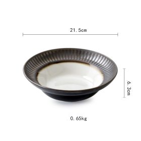 Straw Hat Fruit Salad Ceramic Rice Plate (Option: Black Edge transfer line21.5cm-6PCS)