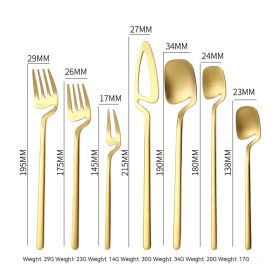 304 Stainless Steel Tableware Knife And Fork Stirring Spoon (Option: Gold 7pcs set-2set)