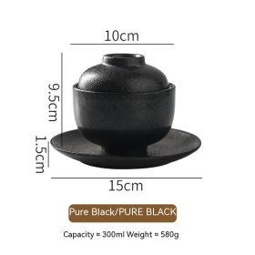 Japanese Style Tableware Ceramic Soup Bowl With Lid Tureen (Option: Slow Cooker Pure Black)