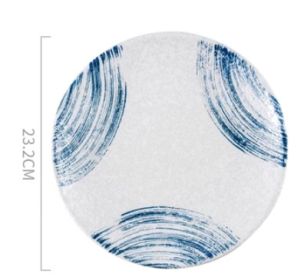 Ceramic Plate Sushi Home Round Western Food Steak Plate (Option: Blue ocean-23.2x23.2x3cm)