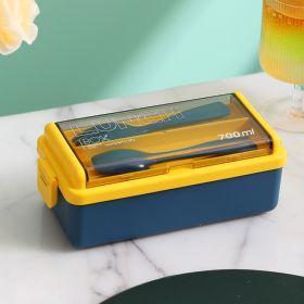 Plastic Lunch Box Microwavable Lunch Box Set Double Layer Divider With Cutlery (Option: Blue-Single layer)