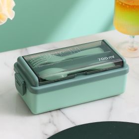 Plastic Lunch Box Microwavable Lunch Box Set Double Layer Divider With Cutlery (Option: Green-Single layer)