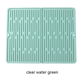 Foldable Thickened Heat Insulation Non-slip Silicone Draining Pad (Option: Clear Water Green-50x 40 Double Folding)