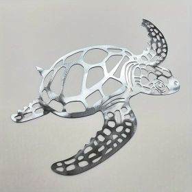 1pc, Metal Sea Turtle Ornament Beach Theme Decor Wall Art Decorations Wall Hanging For Indoor Living Room Decor (Color: Silvery)