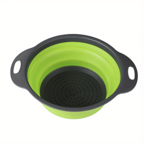 1pc Silicone Folding Drain Basket Fruit Vegetable Washing Basket Foldable Strainer Colander Collapsible Drainer Kitchen Storage Tool (Color: Green2)