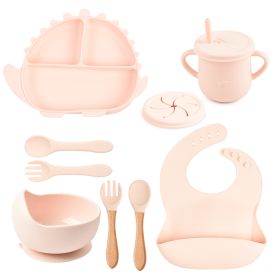 8-piece Children's Silicone Tableware Set Dinosaur Silicone Plate Bib Spoon Fork Cup Baby Silicone Plate (Option: Y4-D)