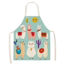 Alpaca Cartoon Cotton Linen Apron Sleeveless Antifouling Kitchen Home Cooking Waist Hanging Neck Kids' Bib (Option: 6-55x68cm)